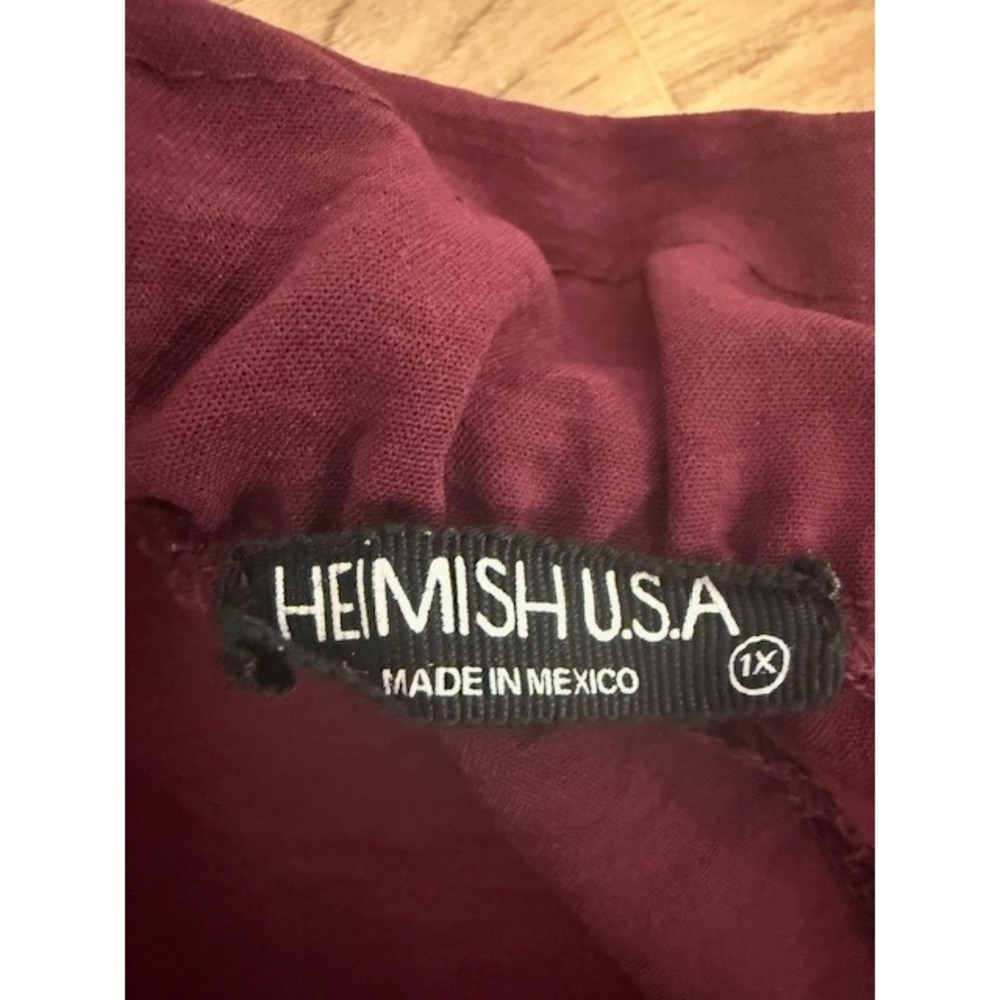 Heimish USA Burgundy Paperbag Waist Wide Leg Pants Plus Size 1X Wine Culottes - Picture 3 of 3